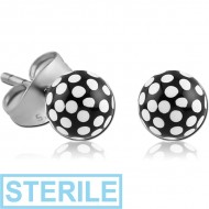 STERILE PAIR OF UV ACRYLIC PRINTED BALL EAR STUDS
