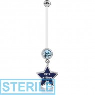 STERILE PTFE PREGNANCY JEWELLED NAVEL BANANA WITH ITS A BOY STAR DANGLING CHARM