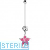 STERILE PTFE PREGNANCY JEWELLED NAVEL BANANA WITH ITS A GIRL STAR DANGLING CHARM