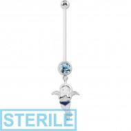 STERILE PTFE PREGNANCY JEWELLED NAVEL BANANA WITH BABY ANGEL DANGLING CHARM