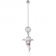 PTFE PREGNANCY JEWELLED NAVEL BANANA WITH BABY ANGEL DANGLING CHARM