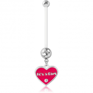 PTFE PREGNANCY NAVEL BANANA WITH ITS A GIRL HEART DANGLING CHARM