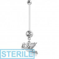 STERILE PTFE PREGNANCY NAVEL BANANA WITH STORK CARRYING BABY DANGLING CHARM