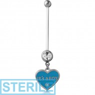 STERILE PTFE PREGNANCY NAVEL BANANA WITH ITS A BOY HEART DANGLING CHARM