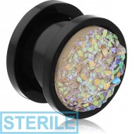 STERILE ACRYLIC DRUSY RESIN PICTURE THREADED TUNNEL PIERCING