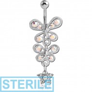 STERILE RHODIUM PLATED JEWELLED FASHION NAVEL BANANA PIERCING