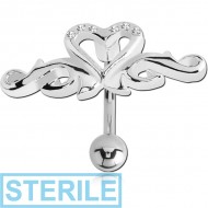 STERILE RHODIUM PLATED JEWELLED FASHION NAVEL BANANA PIERCING