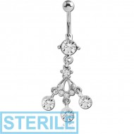STERILE RHODIUM PLATED JEWELLED FASHION NAVEL BANANA PIERCING