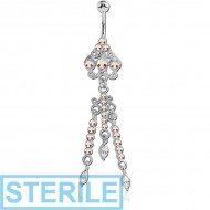 STERILE RHODIUM PLATED JEWELLED FASHION NAVEL BANANA PIERCING
