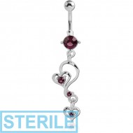 STERILE RHODIUM PLATED JEWELLED FASHION NAVEL BANANA PIERCING