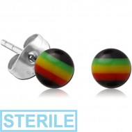 STERILE ACRYLIC RASTA BALL EAR STUDS PAIR