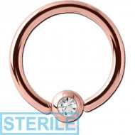 STERILE ROSE GOLD PVD COATED SURGICAL STEEL VALUE JEWELLED BALL CLOSURE RING PIERCING