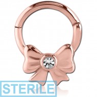 STERILE ROSE GOLD PVD COATED SURGICAL STEEL ROUND JEWELLED BALL CLOSURE RING PIERCING