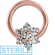 STERILE ROSE GOLD PVD COATED SURGICAL STEEL ROUND PRONG SET JEWELLED BALL CLOSURE RING PIERCING