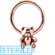 STERILE ROSE GOLD PVD SURGICAL STEEL BALL CLOSURE RING WITH ATTACHMENT - TEDDYBEAR