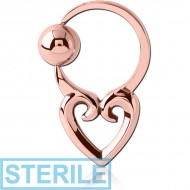 STERILE ROSE GOLD PVD COATED SURGICAL STEEL HEART SIDE BALL CLOSURE RING PIERCING