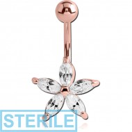STERILE ROSE GOLD PVD COATED BRASS JEWELLED FLOWER NAVEL BANANA PIERCING