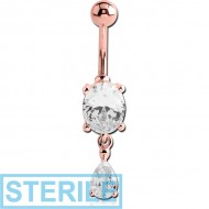 STERILE ROSE GOLD PVD COATED BRASS JEWELLED NAVEL BANANA WITH CHARM PIERCING