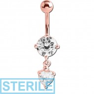 STERILE ROSE GOLD PVD COATED BRASS JEWELLED NAVEL BANANA WITH CHARM PIERCING