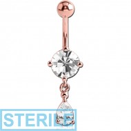 STERILE ROSE GOLD PVD COATED BRASS JEWELLED NAVEL BANANA WITH CHARM PIERCING