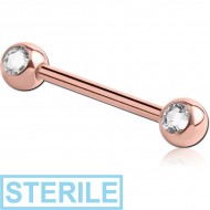STERILE ROSE GOLD PVD COATED SURGICAL STEEL DOUBLE SIDE SWAROVSKI CRYSTALS JEWELLED NIPPLE BARBELL PIERCING