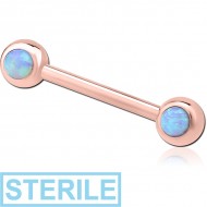STERILE ROSE GOLD PVD COATED SURGICAL STEEL DOUBLE SIDE SYNTHETIC OPAL NIPPLE BARBELL PIERCING