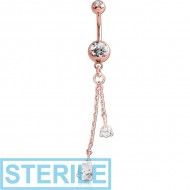 STERILE ROSE GOLD PVD COATED SURGICAL STEEL DOUBLE JEWELLED NAVEL BANANA WITH CHARM PIERCING