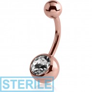 STERILE ROSE GOLD PVD COATED SURGICAL STEEL OPTIMA CRYSTAL NAVEL BANANA PIERCING