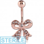 STERILE ROSE GOLD PVD COATED BRASS VALUE CRYSTALINE JEWELLED NAVEL BANANA - BOW PIERCING