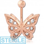 STERILE ROSE GOLD PVD COATED BRASS JEWELLED NAVEL BANANA - BUTTERFLY PIERCING