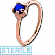 STERILE ROSE GOLD PVD COATED SURGICAL STEEL SYNTHETIC OPAL SEAMLESS RING PIERCING
