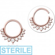 STERILE ROSE GOLD PVD COATED SURGICAL STEEL JEWELLED SEAMLESS RING PIERCING