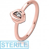 STERILE ROSE GOLD PVD COATED SURGICAL STEEL JEWELLED SEAMLESS RING - HALF OPEN EYE PIERCING