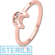 STERILE ROSE GOLD PVD COATED SURGICAL STEEL JEWELLED SEAMLESS RING - CRESCENT PRONGS PIERCING