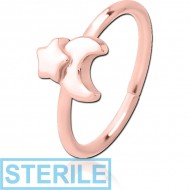 STERILE ROSE GOLD PVD COATED SURGICAL STEEL SEAMLESS RING - CRESCENT AND STAR PIERCING