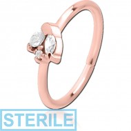 STERILE ROSE GOLD PVD COATED SURGICAL STEEL JEWELLED SEAMLESS RING PIERCING