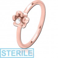 STERILE ROSE GOLD PVD COATED SURGICAL STEEL JEWELLED SEAMLESS RING - ANIMAL PAW CENTER GEM PIERCING