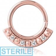 STERILE ROSE GOLD PVD COATED SURGICAL STEEL JEWELLED SEAMLESS RING PIERCING