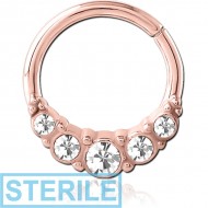 STERILE ROSE GOLD PVD COATED SURGICAL STEEL JEWELLED SEAMLESS RING PIERCING