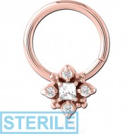STERILE ROSE GOLD PVD COATED SURGICAL STEEL JEWELLED SEAMLESS RING PIERCING