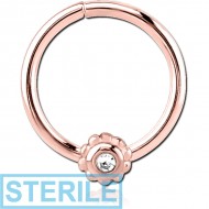 STERILE ROSE GOLD PVD COATED SURGICAL STEEL JEWELLED SEAMLESS RING - FLOWER PIERCING