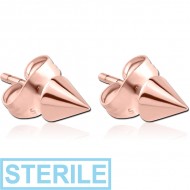 STERILE ROSE GOLD PVD COATED SURGICAL STEEL CONE EAR STUDS PIERCING