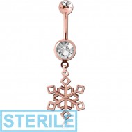 STERILE ROSE GOLD PVD COATED BRASS DOUBLE JEWELLED NAVEL BANANA WITH CHARM PIERCING
