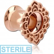 STERILE ROSE GOLD PVD COATED STAINLESS STEEL DOUBLE FLARED INTERNALLY THREADED TUNNEL PIERCING
