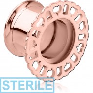STERILE ROSE GOLD PVD COATED STAINLESS STEEL DOUBLE FLARED INTERNALLY THREADED TUNNEL PIERCING