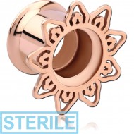 STERILE ROSE GOLD PVD COATED STAINLESS STEEL DOUBLE FLARED INTERNALLY THREADED TUNNEL - FILIGREE PIERCING