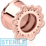 STERILE ROSE GOLD PVD COATED STAINLESS STEEL DOUBLE FLARED INTERNALLY THREADED TUNNEL PIERCING