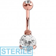 STERILE ROSD GOLD PVD COATED SURGICAL STEEL ROUND 8MM CZ DOUBLE HIGH END CRYSTAL JEWELLED BANANA PIERCING