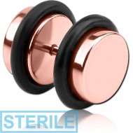 STERILE ROSE GOLD PVD COATED SURGICAL STEEL FAKE PLUG PIERCING