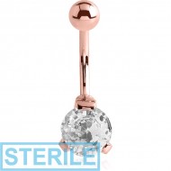 STERILE ROSE GOLD PVD COATED SURGICAL STEEL ROUND PRONG SET 8MM CZ JEWELLED NAVEL BANANA PIERCING